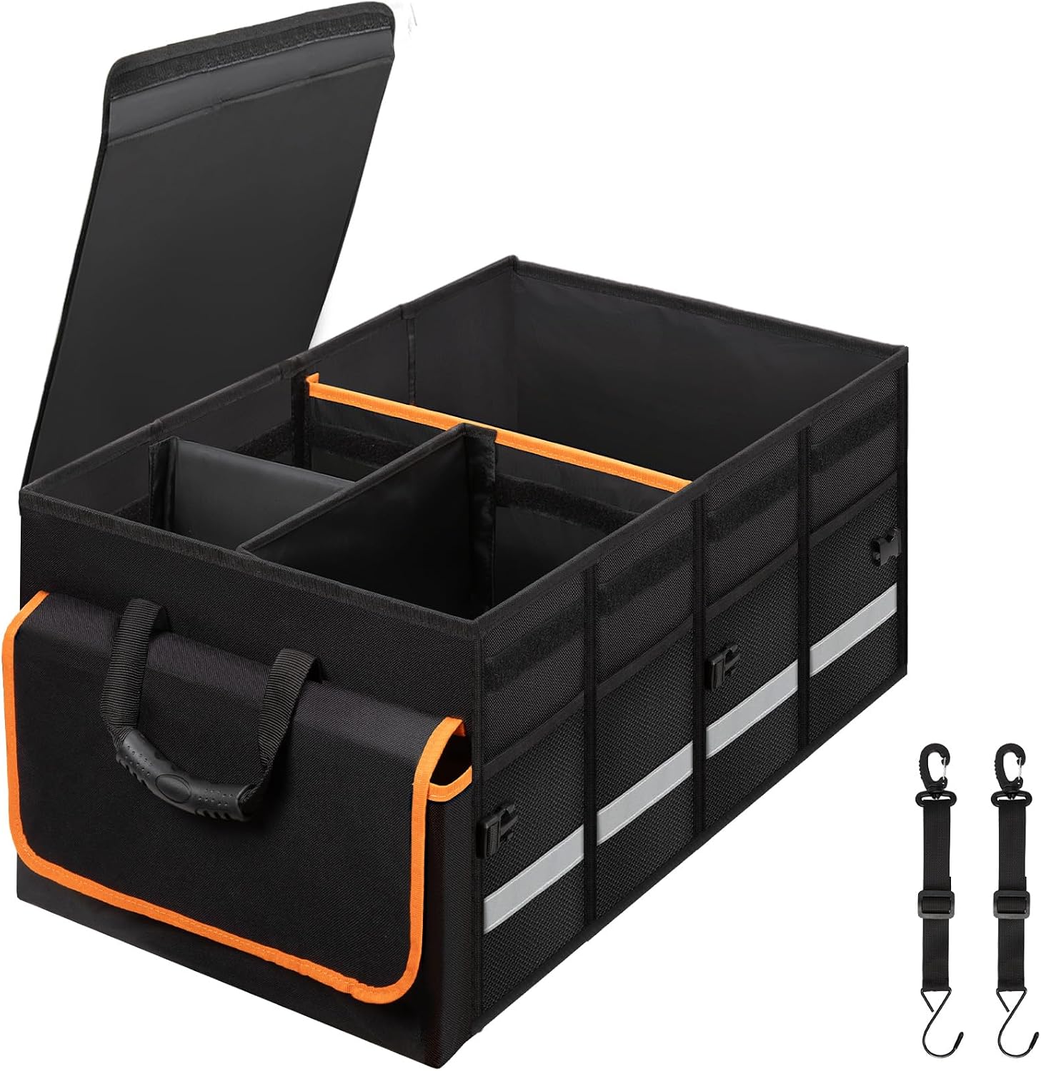 Car Trunk Organizer and Storage with Lid & Removable Leakproof Cooler Bag, Car Accessories 6 Removable Dividers for Custom Space, Collapsible Large Trunk Organizers Interior for SUV Sendan with Cover