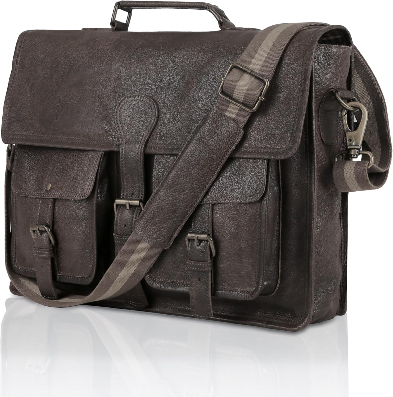 Leather briefcase 18 inch laptop messenger bag for men and women best satchel office bag